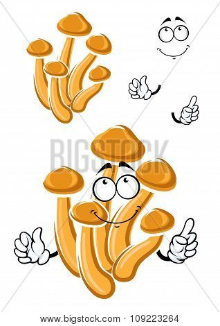 Cartoon honey mushrooms with curved stipes