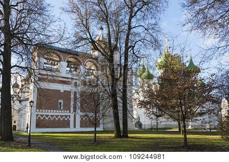 Suzdal, Russia -06.11.2015. Square in front of St. Euthymius monastery at Suzdal was built 16th cent