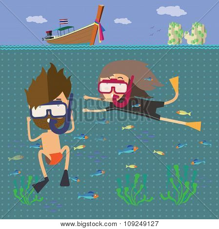 Divers snorkeling in the sea Thailand