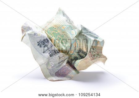 Crumpled Thai Banknote Isolated On White