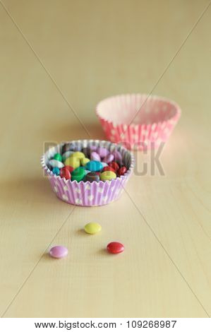 Sweet Color Candy On The Wooden Background