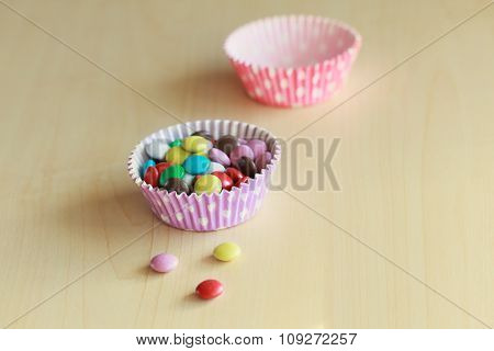 Sweet Color Candy On The Wooden Background