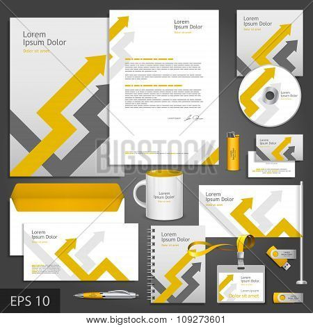 Gray corporate identity template with arrows