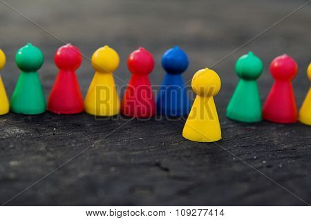 Brave man stand out from line. Brave man concept