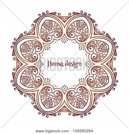 Circular floral ornament Mehndi Henna Tattoo Mandala, Yantra blue. Vintage vector banner frame card
