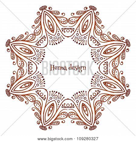 Circular floral ornament Mehndi Henna Tattoo Mandala, Yantra brown. Vintage vector banner frame card