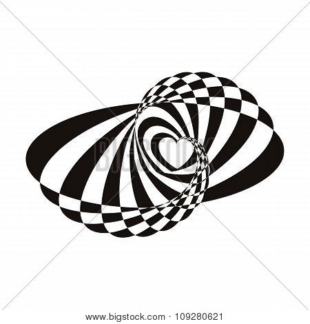 Geometric optical illusion black and white abstract heart on a white background. Vector illyustratio