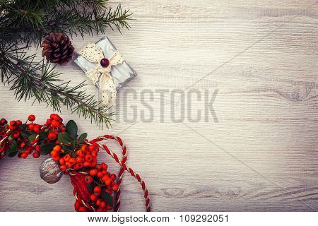 Christmas wooden background.