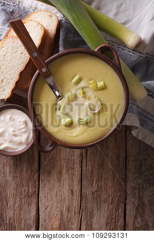 Vichyssoise Soup Close-up On The Table. Vertical Top View