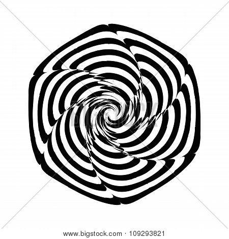 Geometric optical illusion black and white spiral flower on a white background. Vector illustration