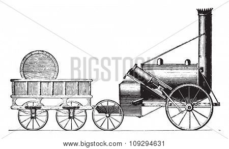 The Rocket G. Stephenson, vintage engraved illustration. Industrial encyclopedia E.-O. Lami - 1875.