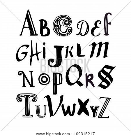 Vector illustration with hand drawn alphabet.