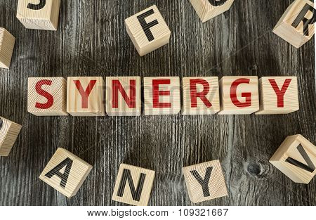 Wooden Blocks with the text: Synergy