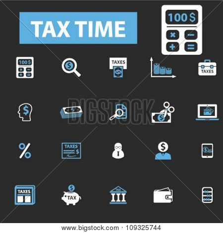 tax time, accounting, calculator  icons, signs vector concept set for infographics, mobile, website, application
