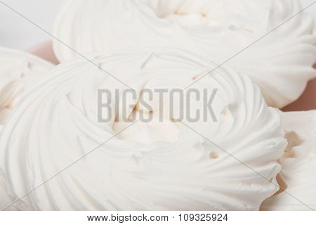 Meringue. Sweet Dessert Made From Whipped Egg Whites And Sugar.