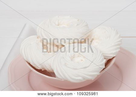 Meringue. Sweet Dessert Made From Whipped Egg Whites And Sugar.