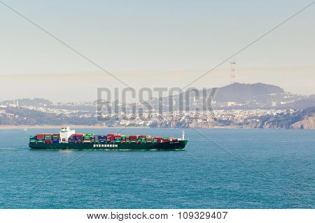 Oakland, CA - August 28, 2008:  San Francisco Bay, the Evergreen ship 