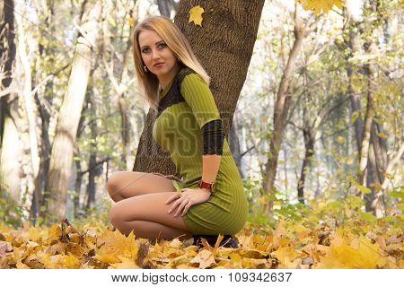 Pretty girl in autumn forest