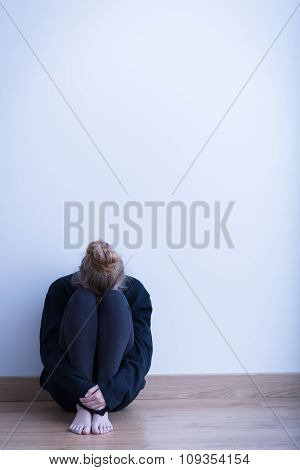 Despair Girl In Empty Room