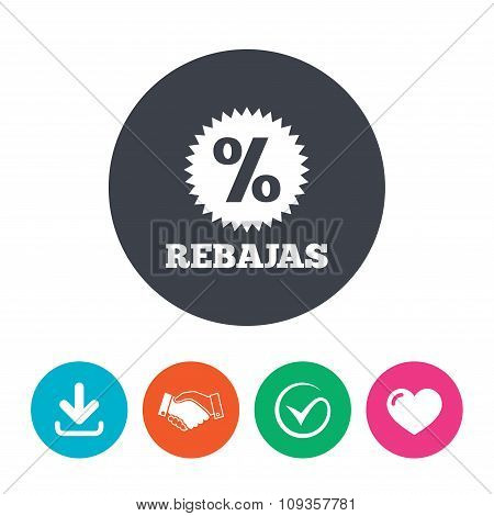 Rebajas - Discounts in Spain sign icon. Star.