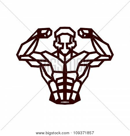 Polygonal Outline Vector Bodybuilder Logo.