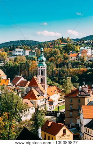 Cityscape of Cesky Krumlov, Czech republic. Sunny autumn day