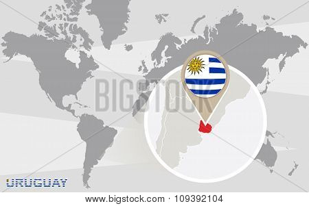 World Map With Magnified Uruguay