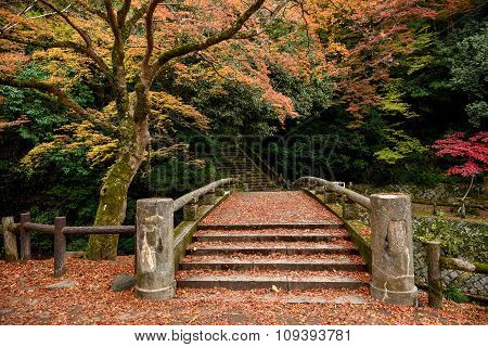 Japanese Old Traditional Bridge At Mino Quasi-national Park. Osaka, Japan