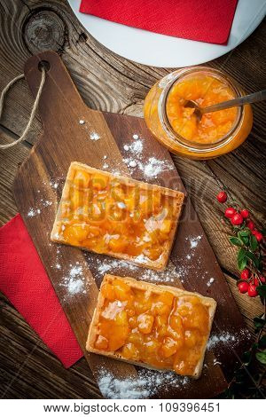 Waffles With Peach Jam.