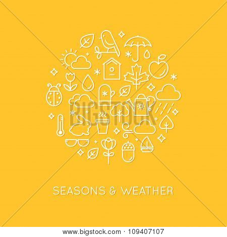Weather and Seasons Line Icons Round  Illustration