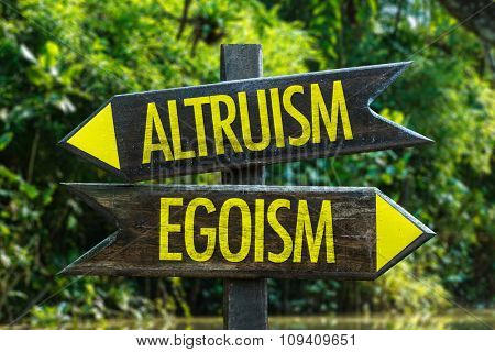 Altruism - Egoism signpost with forest background