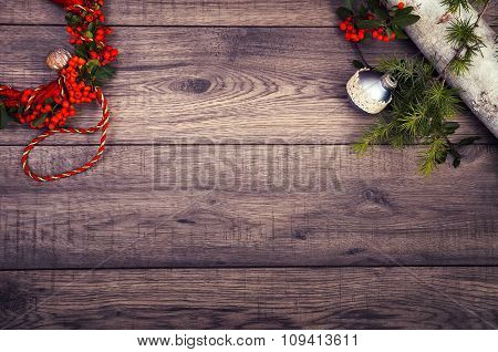 Christmas background on wooden table and copy space