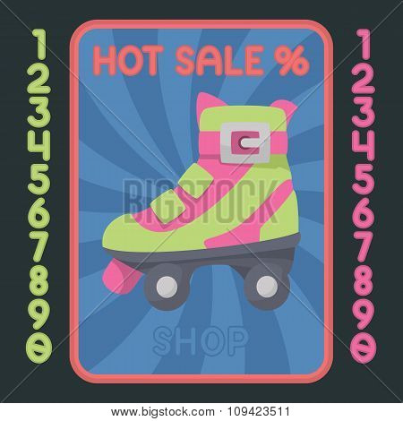 Rollerskate Boot Flat Design Icon. Vector Hot Sale Label.