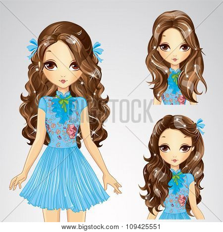 Hairstyle Girl In Blue Skirt