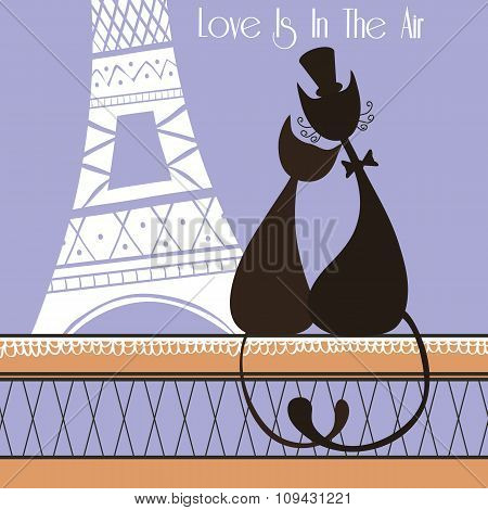 Vector Illustration with cute lovers cats in Paris