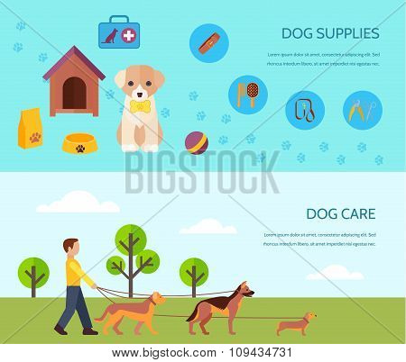 Dog 2 flat horizontal banners composition