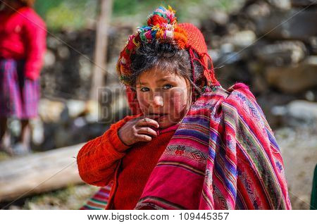Quechua Girl In A Village In The Andes, Ollantaytambo, Peru