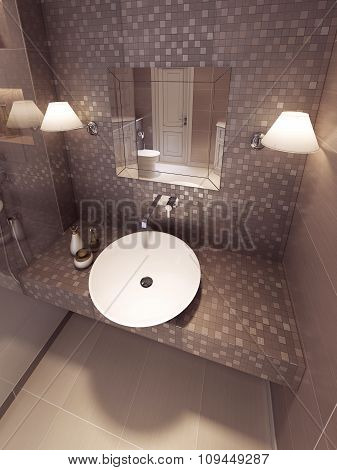 Sink Console In Neoclassic Style With Light Mirror.