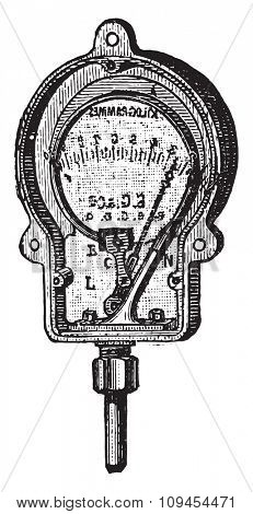 Manometer, Bourdon, a metal ring, vintage engraved illustration. Industrial encyclopedia E.-O. Lami - 1875.