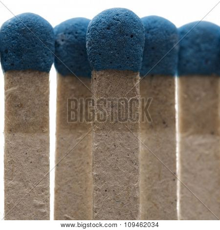 row of blue matches