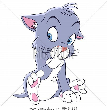 Cute Cartoon Cat Making Silence Sign