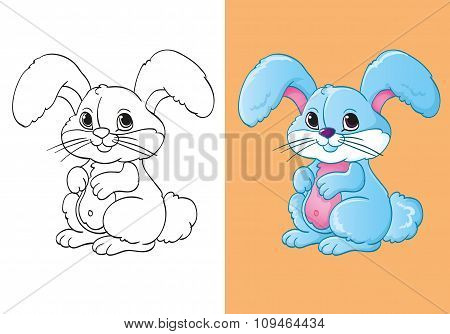 Coloring Book Of Cute Blue Little Hare