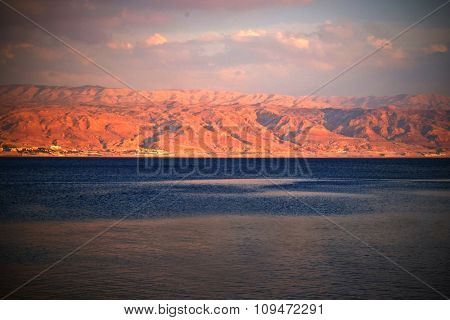 Summer landscape with sea and mountain range