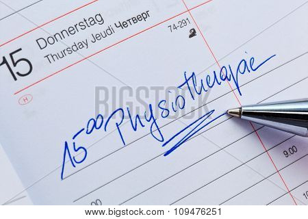 an appointment is entered on a calendar: physiotherapy