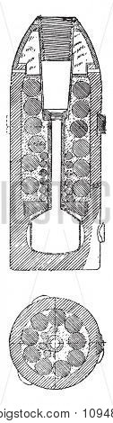 English Shrapnel, Boxer model gun 16 liv, vintage engraved illustration. Industrial encyclopedia E.-O. Lami - 1875.