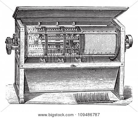 Centrifugal sifter H. Seck, vintage engraved illustration. Industrial encyclopedia E.-O. Lami - 1875.