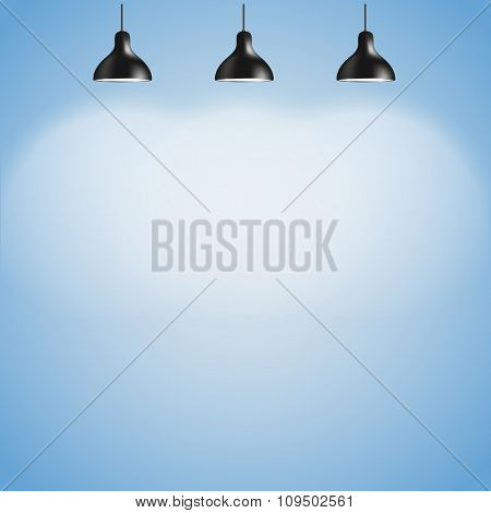 Photorealistic bright scene with projectors. Presentation vector template