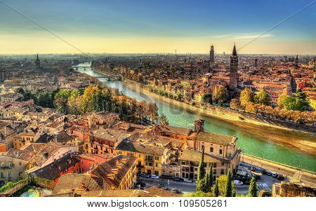 Panorama Of Verona In The Morning Haze - Italy