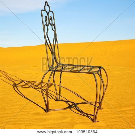 Table And Seat In Desert  Sahara Morocco   Africa Yellow Sand