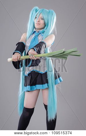 Woman with leek